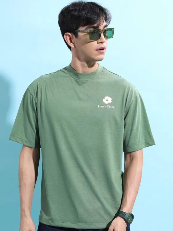 Ketch Men Green Printed Round Neck T-Shirts