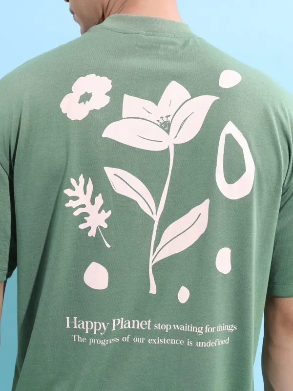  Ketch Men Green Printed Round Neck T-Shirts