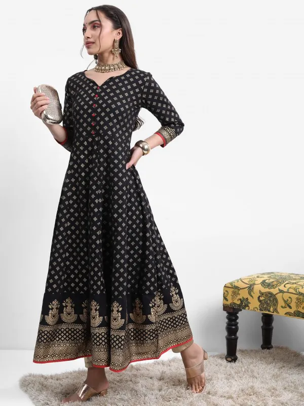  Vishudh Women Black Printed A-Line Kurtas