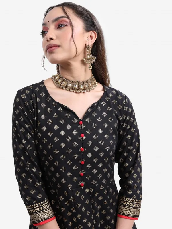  Vishudh Women Black Printed A-Line Kurtas