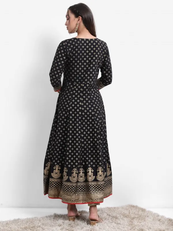  Vishudh Women Black Printed A-Line Kurtas