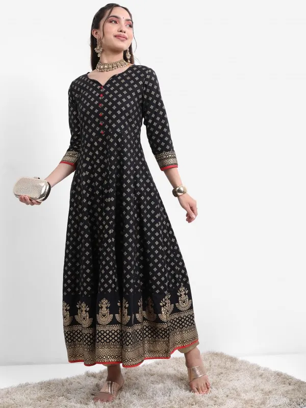  Vishudh Women Black Printed A-Line Kurtas
