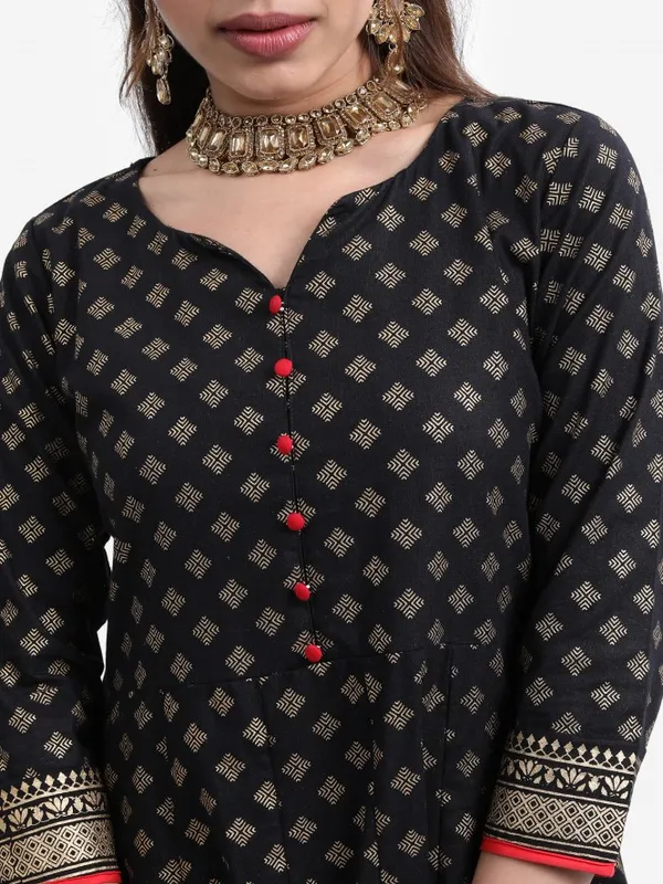  Vishudh Women Black Printed A-Line Kurtas