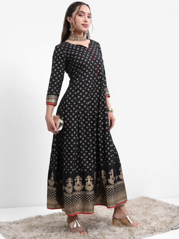  Vishudh Women Black Printed A-Line Kurtas