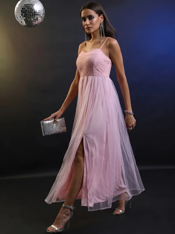  Tokyo Talkies Women Pink Self Design Maxi Dresses