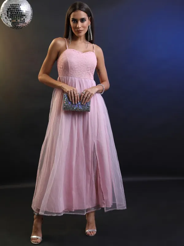  Tokyo Talkies Women Pink Self Design Maxi Dresses