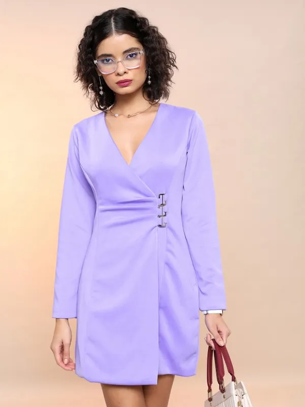  Tokyo Talkies Women Purple Solid Blazer Dresses Dresses