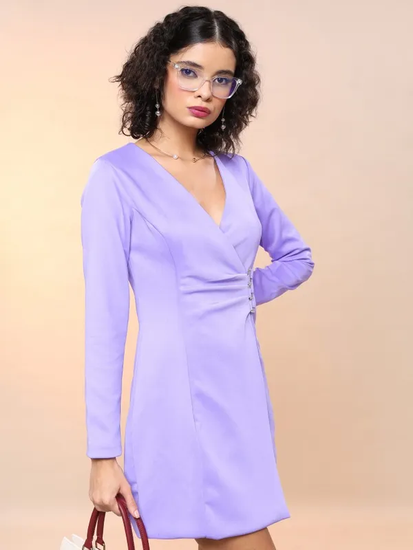  Tokyo Talkies Women Purple Solid Blazer Dresses Dresses