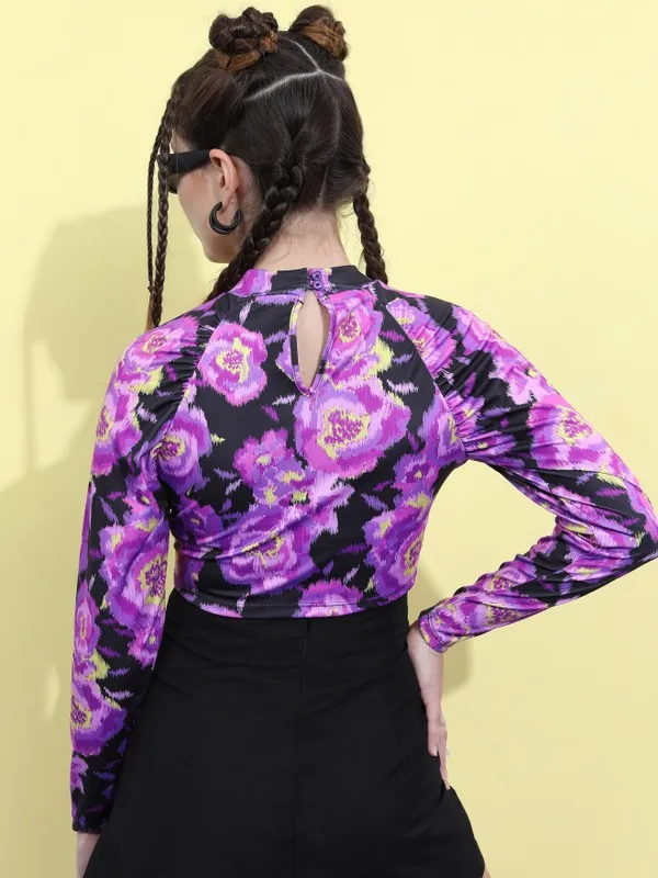  Tokyo Talkies Women Purple Printed Regular Tops