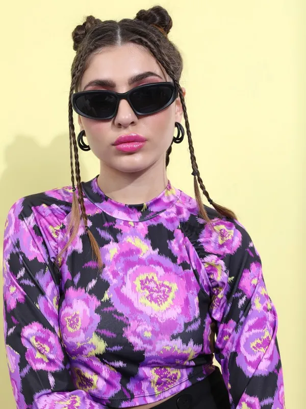  Tokyo Talkies Women Purple Printed Regular Tops