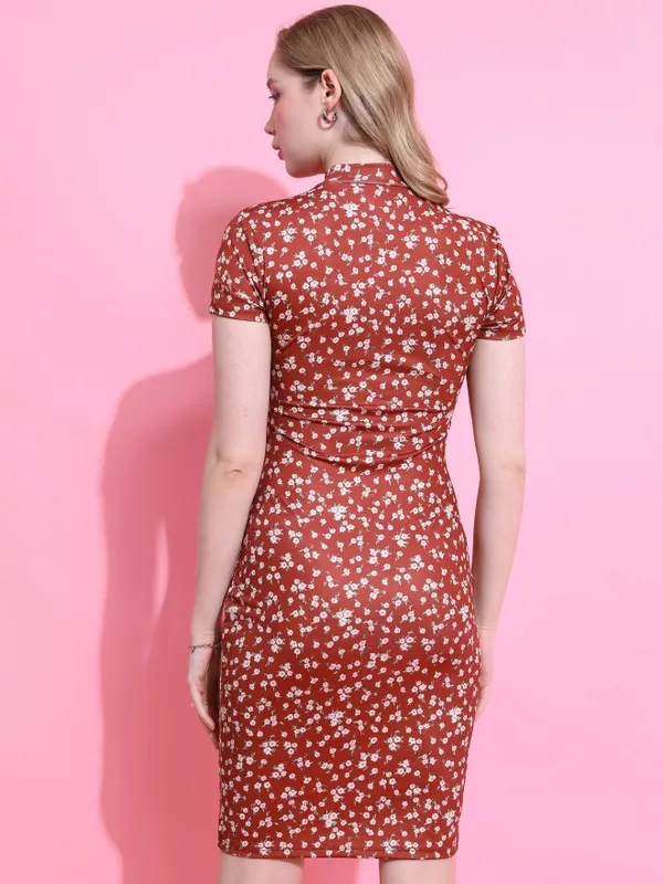  Ketch Women Maroon Printed Bodycon Dresses