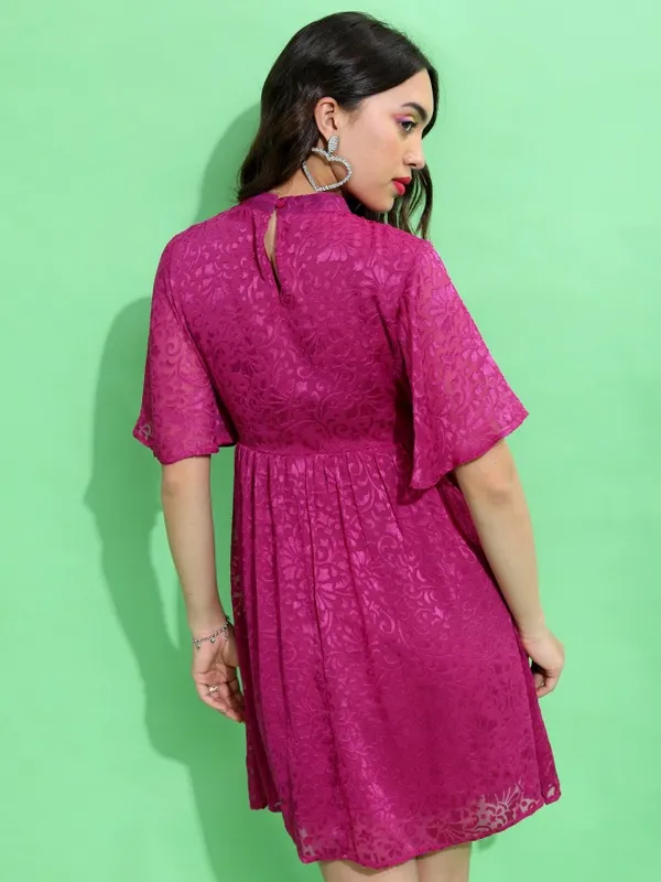 Tokyo Talkies Women Pink Self Design Fit And Flare Dress