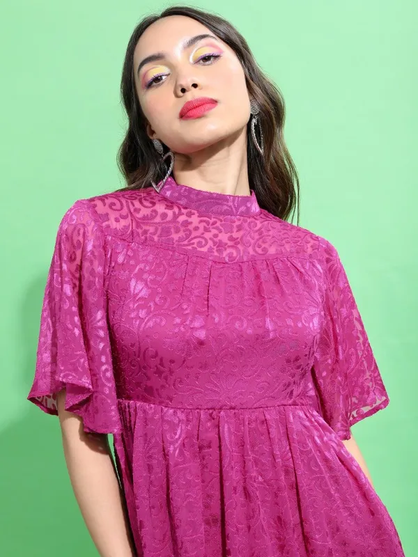 Tokyo Talkies Women Pink Self Design Fit And Flare Dress