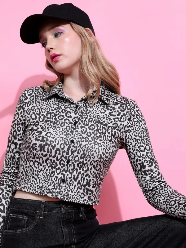 Tokyo Talkies Women White Printed Shirt Style Top