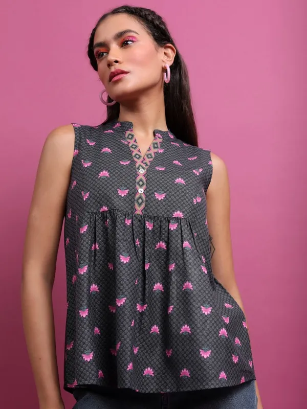  Ketch Women Black Printed Peplum Tops