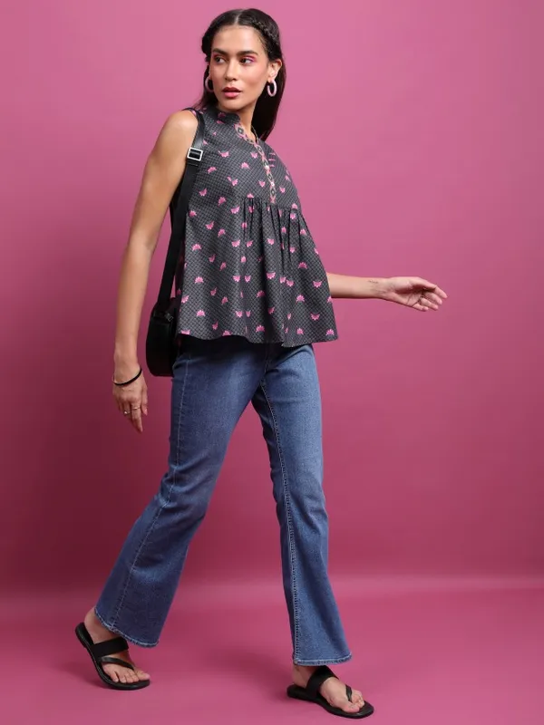  Ketch Women Black Printed Peplum Tops