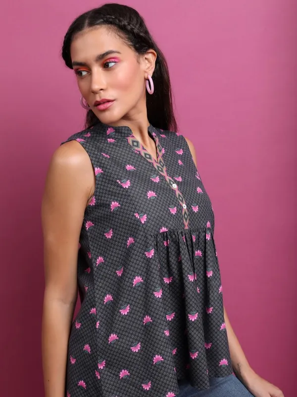  Ketch Women Black Printed Peplum Tops