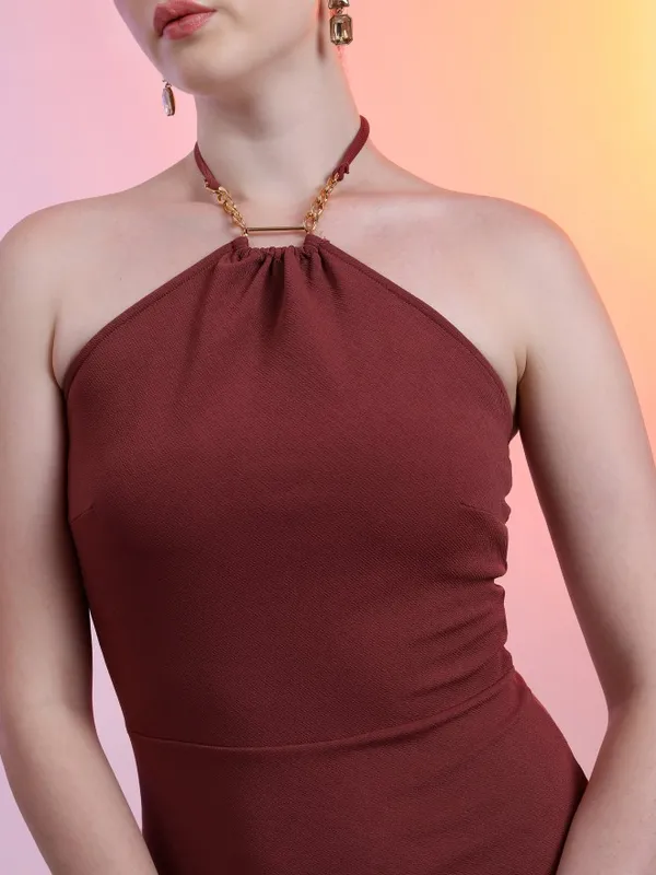 Tokyo Talkies Women Maroon Solid Bodycon Dress