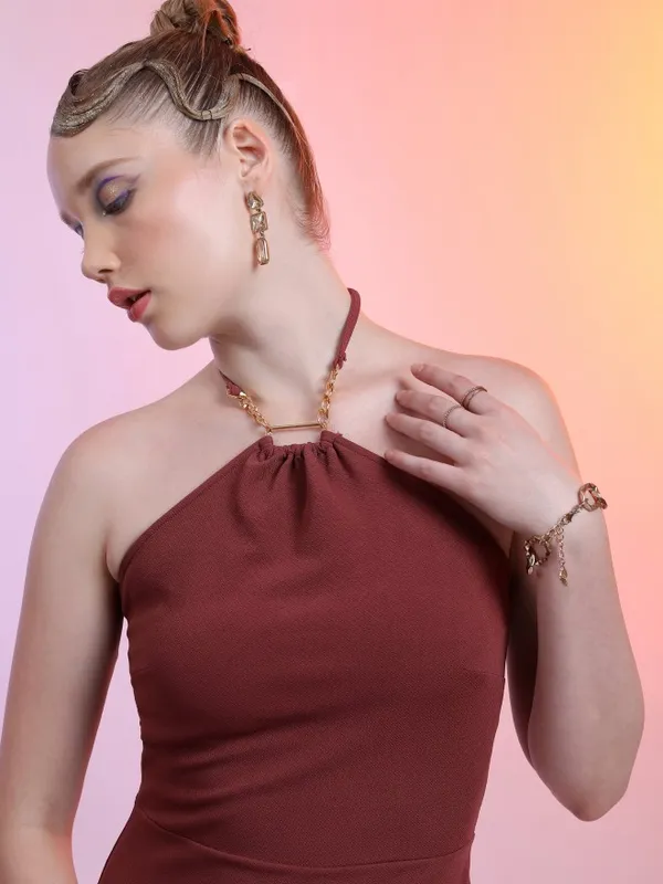 Tokyo Talkies Women Maroon Solid Bodycon Dress