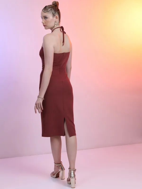 Tokyo Talkies Women Maroon Solid Bodycon Dress