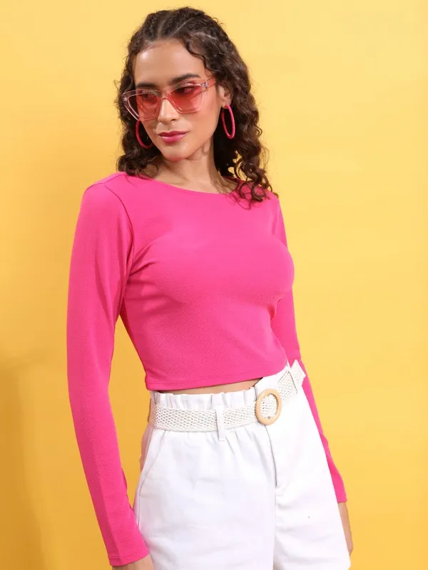  Tokyo Talkies Women Pink Solid Fitted Tops