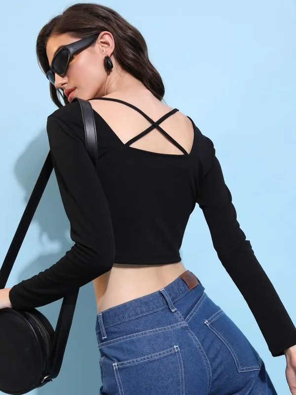  Tokyo Talkies Women Black Solid Fitted Tops