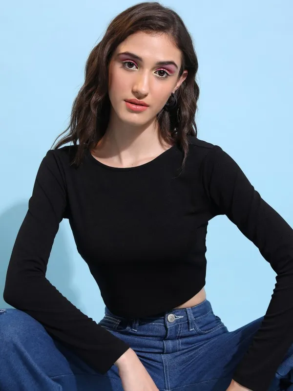  Tokyo Talkies Women Black Solid Fitted Tops