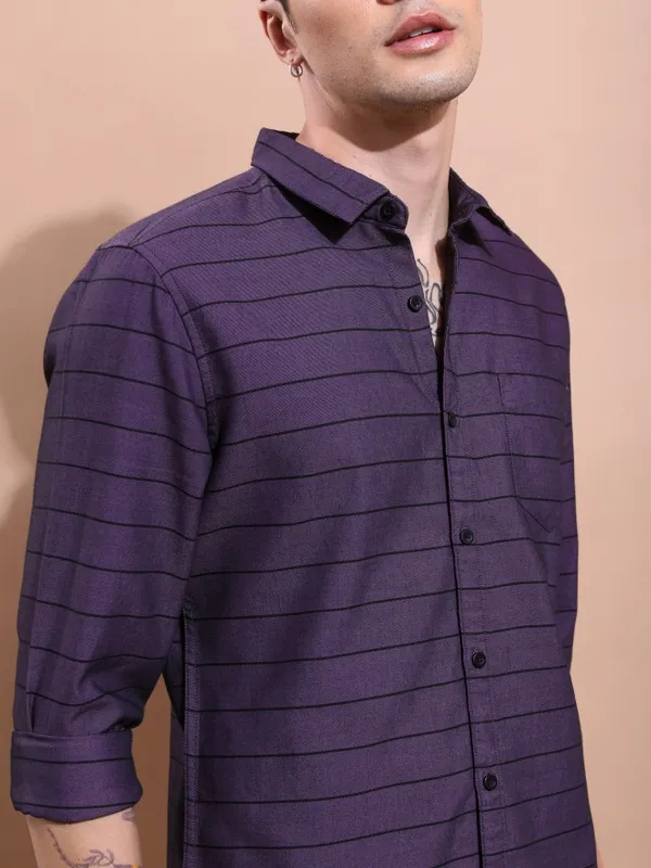  Highlander Men Purple Striped Slim Fit Casual Shirts
