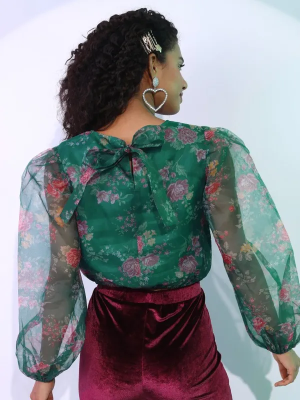  Tokyo Talkies Women Green Printed Regular Tops