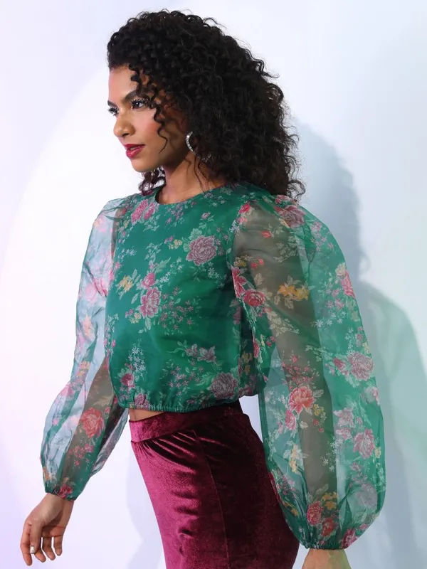  Tokyo Talkies Women Green Printed Regular Tops