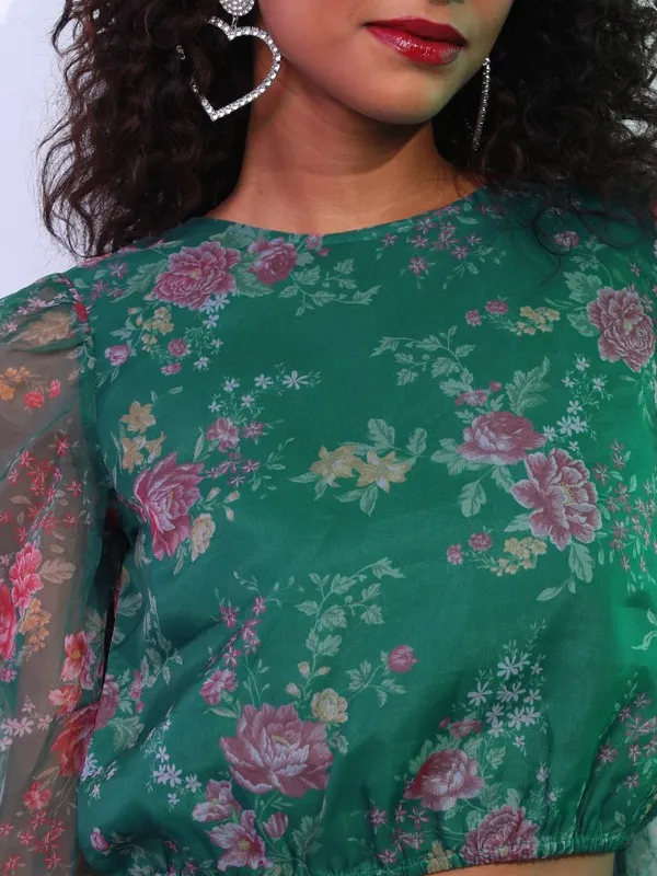  Tokyo Talkies Women Green Printed Regular Tops