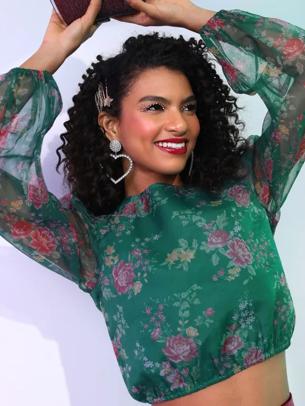  Tokyo Talkies Women Green Printed Regular Tops