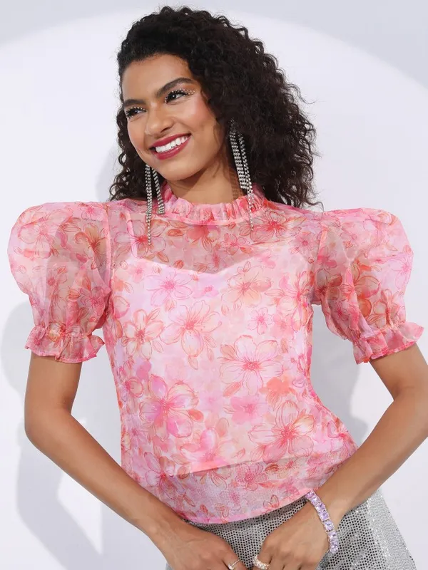 Tokyo Talkies Women Red Prited Regular Top