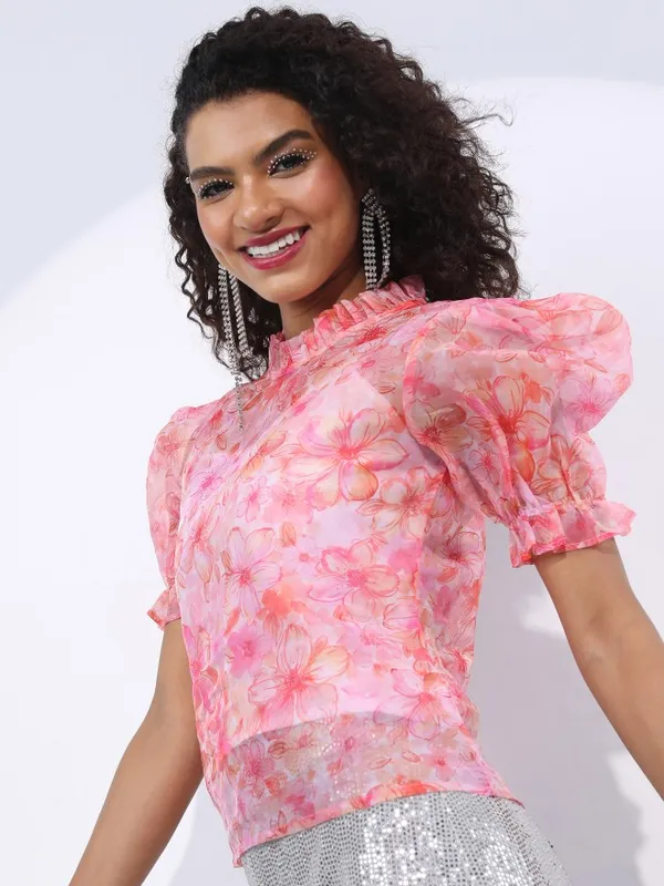 Tokyo Talkies Women Red Prited Regular Top