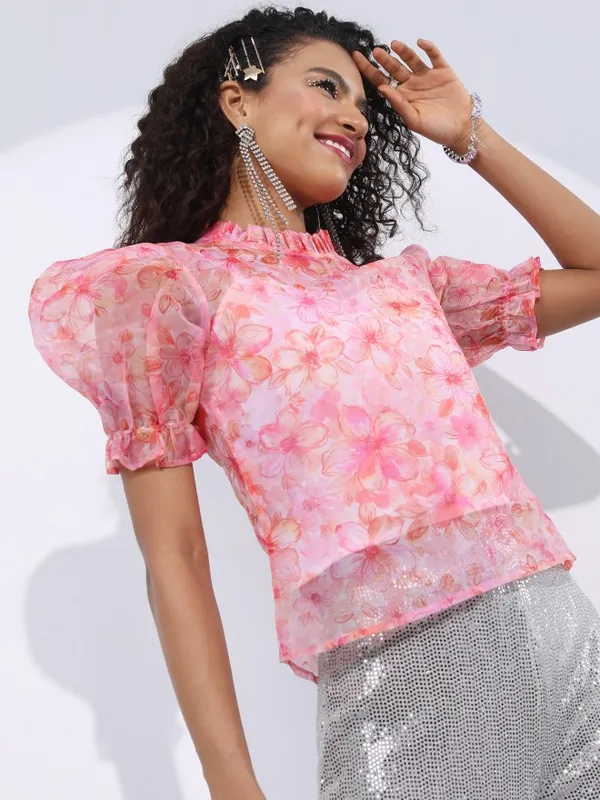 Tokyo Talkies Women Red Prited Regular Top