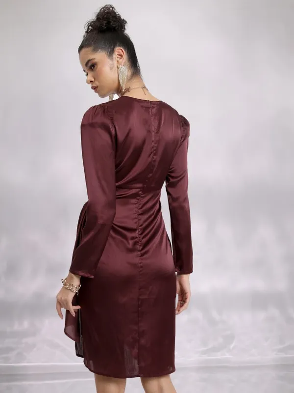  Ketch Women Brown Solid Wrap Dresses