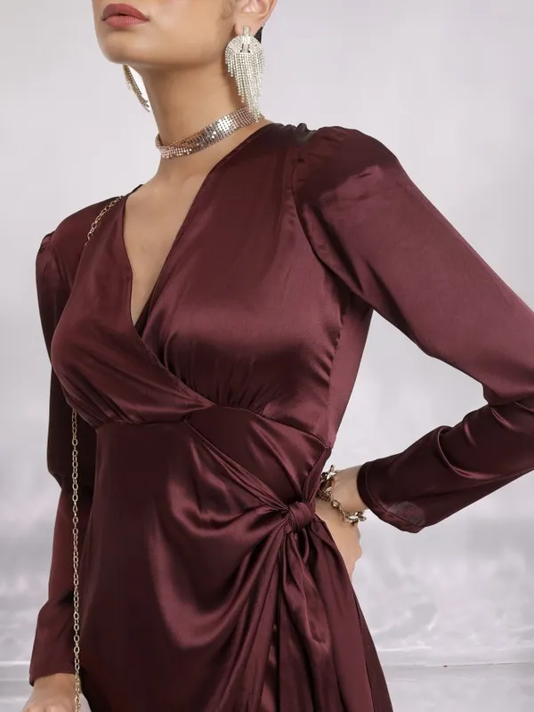  Ketch Women Brown Solid Wrap Dresses