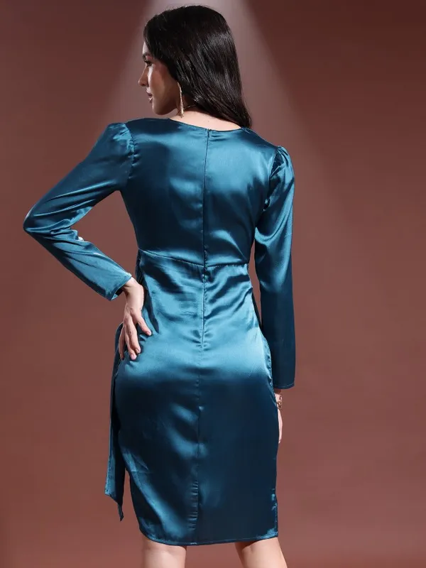  Ketch Women Teal Solid Wrap Dresses