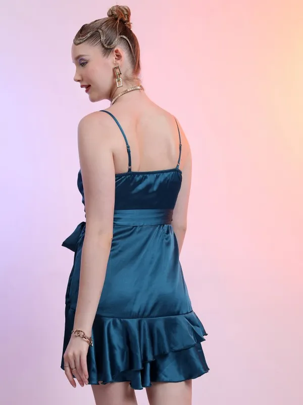  Ketch Women Teal Solid Wrap Dresses