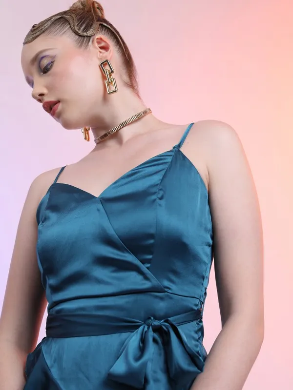  Ketch Women Teal Solid Wrap Dresses