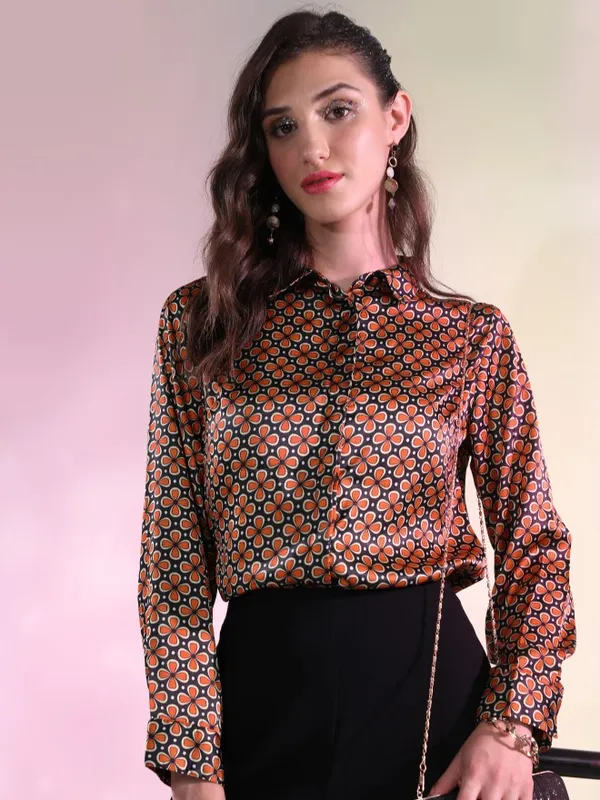  Ketch Women Orange Printed Casual Shirts