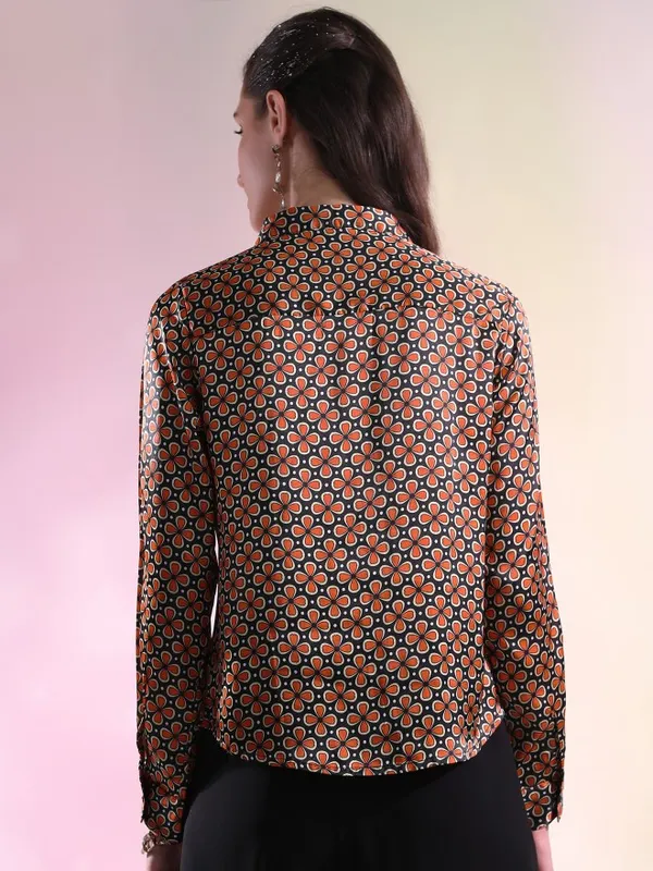  Ketch Women Orange Printed Casual Shirts