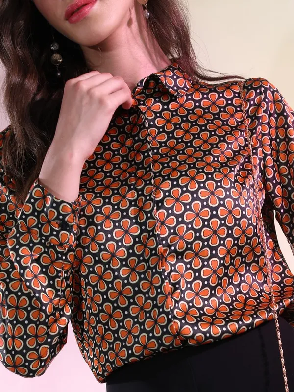  Ketch Women Orange Printed Casual Shirts