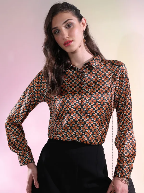  Ketch Women Orange Printed Casual Shirts