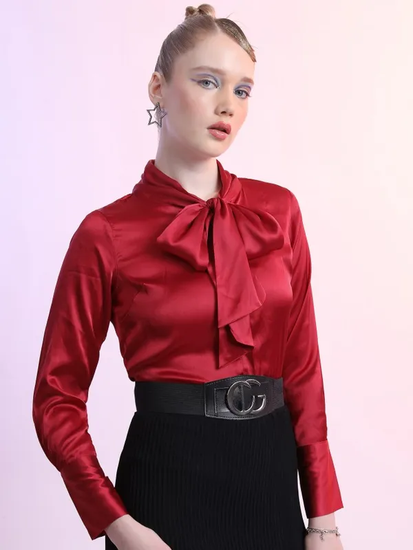  Ketch Women Maroon Solid Casual Shirts