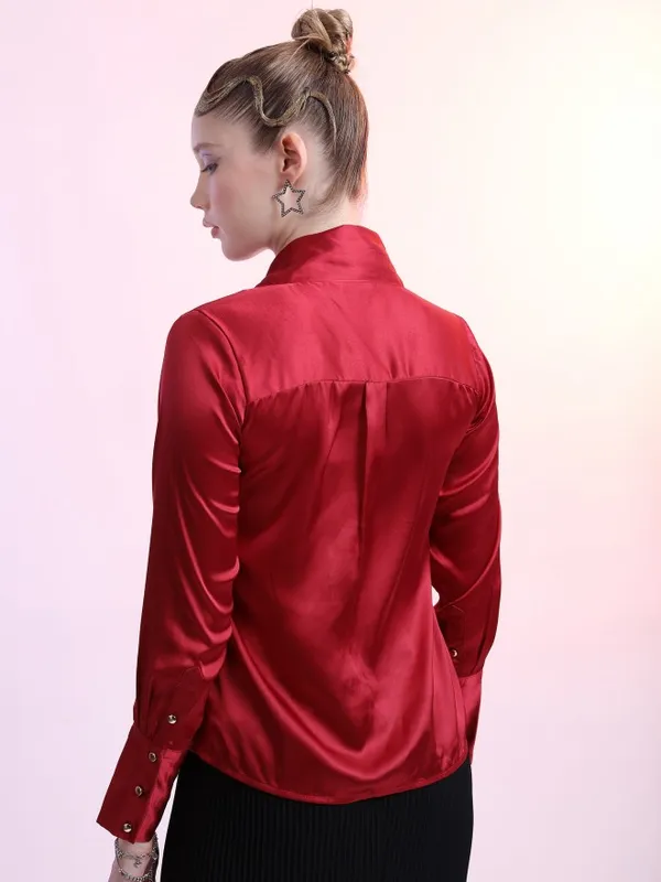  Ketch Women Maroon Solid Casual Shirts