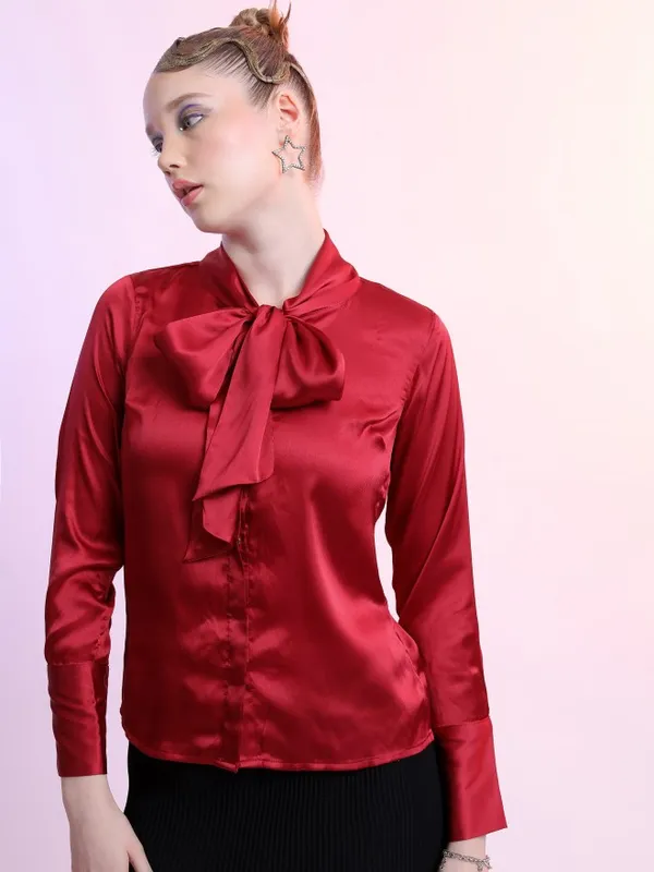  Ketch Women Maroon Solid Casual Shirts