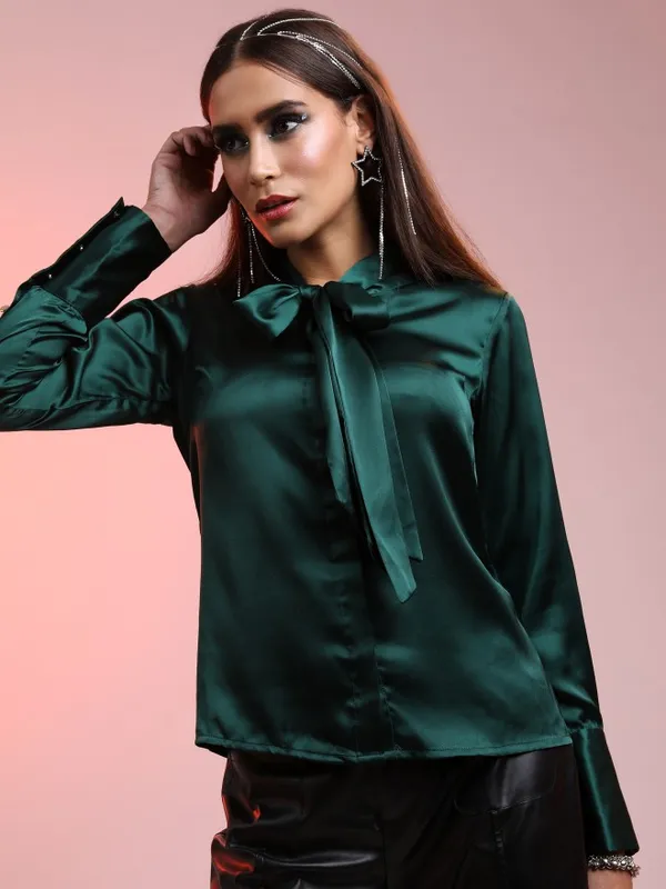  Ketch Women Green Solid Casual Shirts