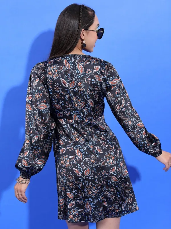 Tokyo Talkies Women Black Printed A-Line Dress