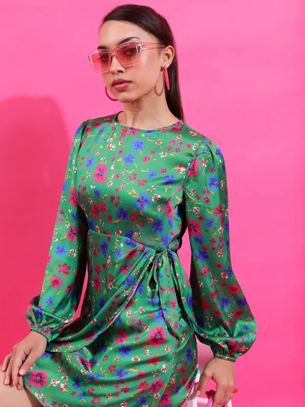 Tokyo Talkies Women Green Printed A-Line Dress